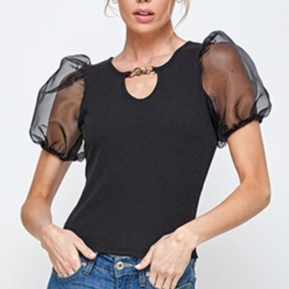 Black Puffed Sleeve Blouse - Picture 2 of 5